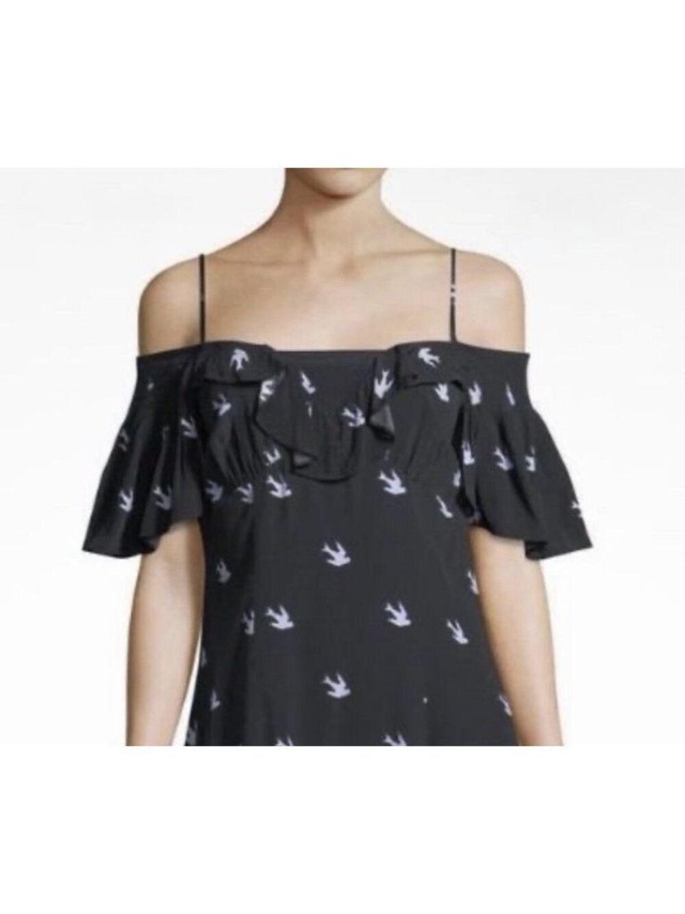 McQ Alexander McQueen Women’s Black Ruffle Bird Top Blouse Size 38IT/ 2 US NWT